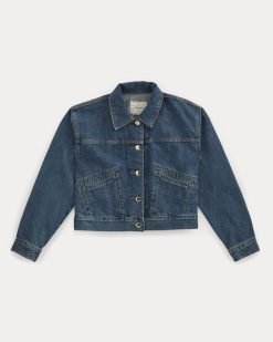 Alternative view of Cropped Trucker Jacket in Denim | Mid Indigo