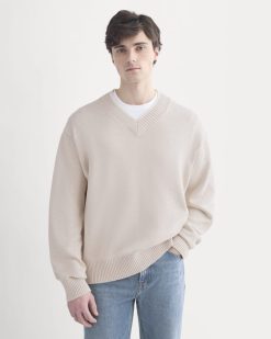 Relaxed V-Neck Sweater in Everyday Cotton | Heathered Oat