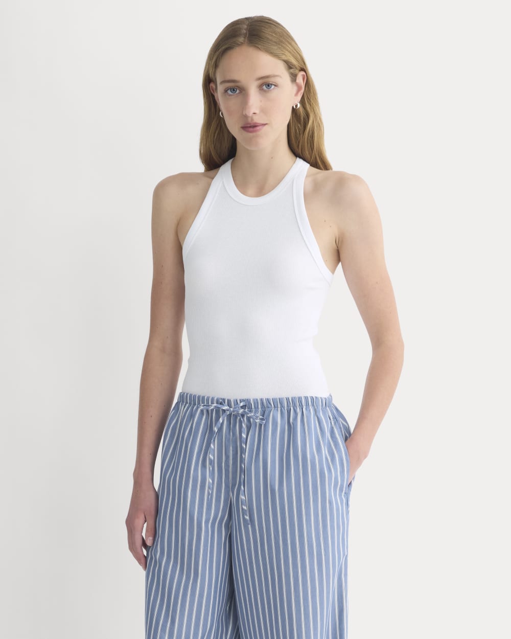 Wide-Leg Drawstring Pant in Washed Poplin | Dutch Blue / Bone - Image 5
