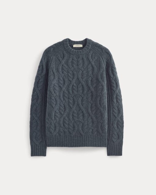 Alternative view of Cable Knit Crew in Luxe Merino | Heather Midnight Navy