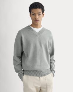 Relaxed V-Neck Sweater in Everyday Cotton | Heathered Lilypad