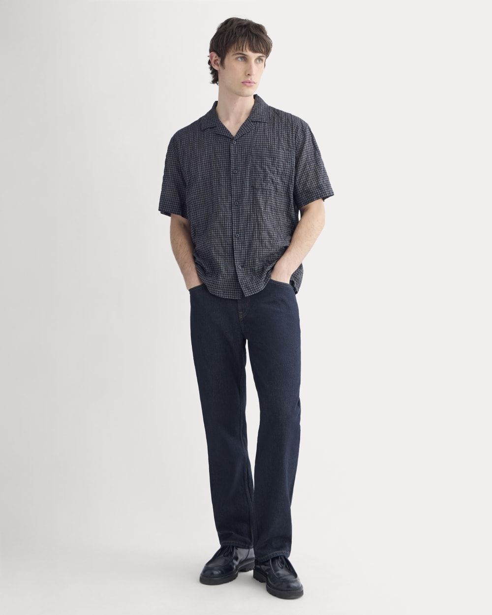 Textured Voile Resort Shirt | Black Plaid - Image 4