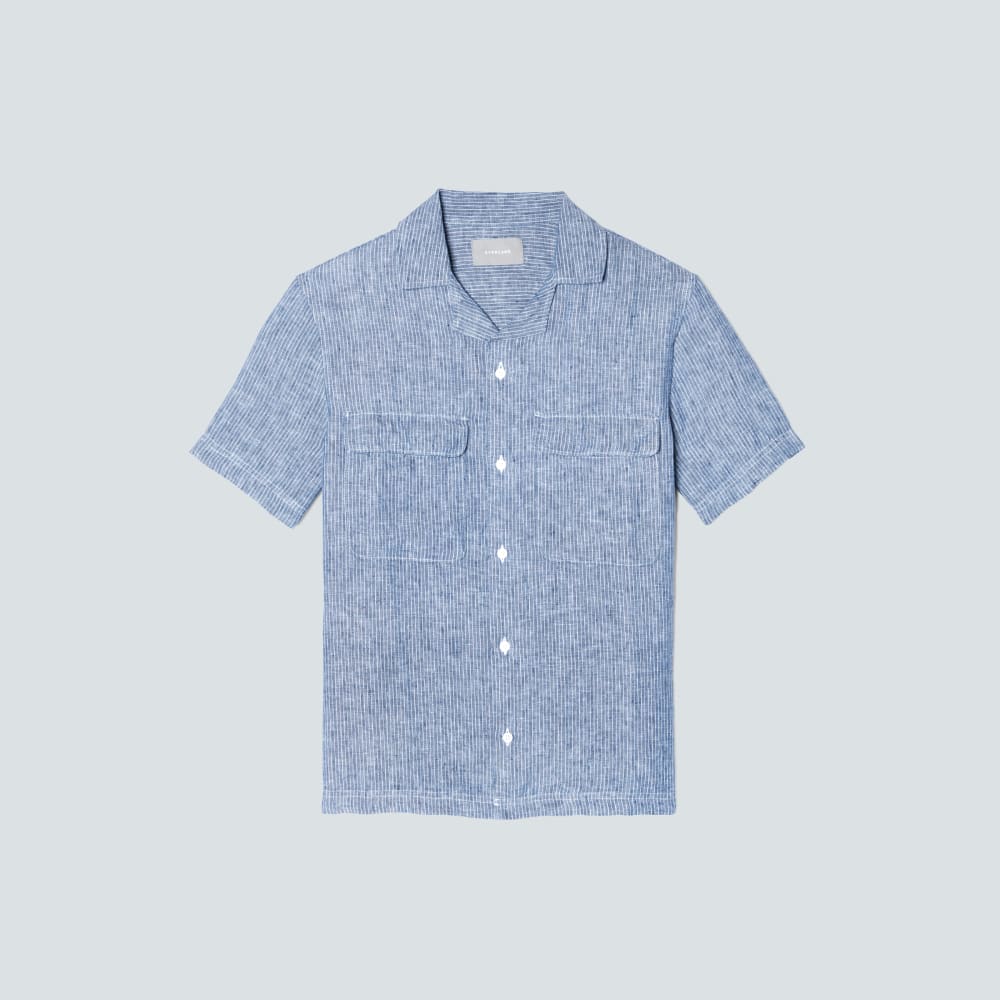 The Resort Shirt in Linen | Blue / White Pinstripe - Image 2