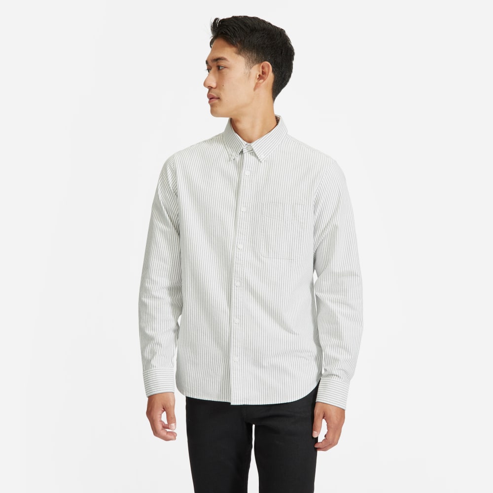 The Standard Fit Japanese Oxford Shirt | Uniform | White / Black Stripe | Tall - Image 2