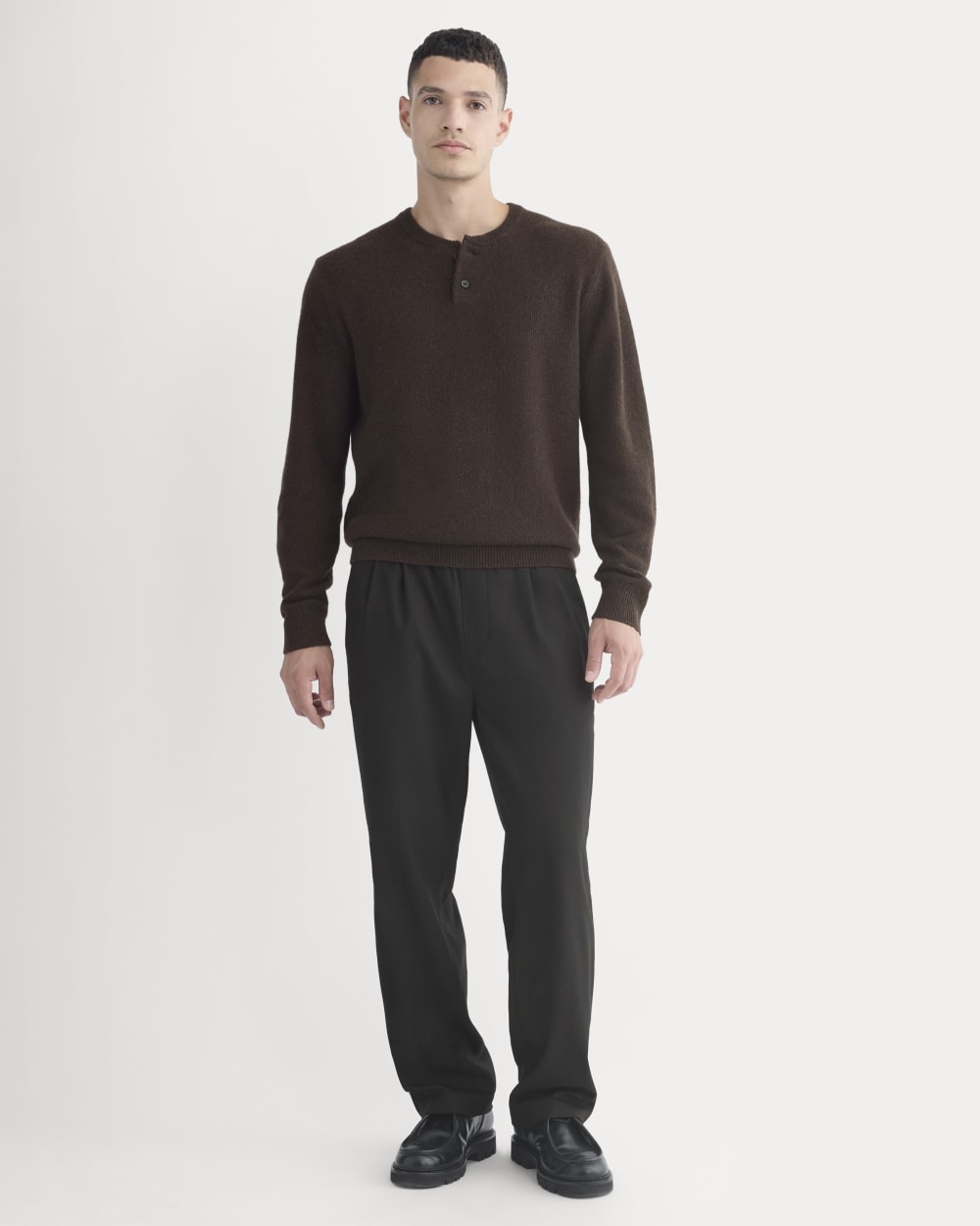 Henley in Wool Cashmere | Americano - Image 3