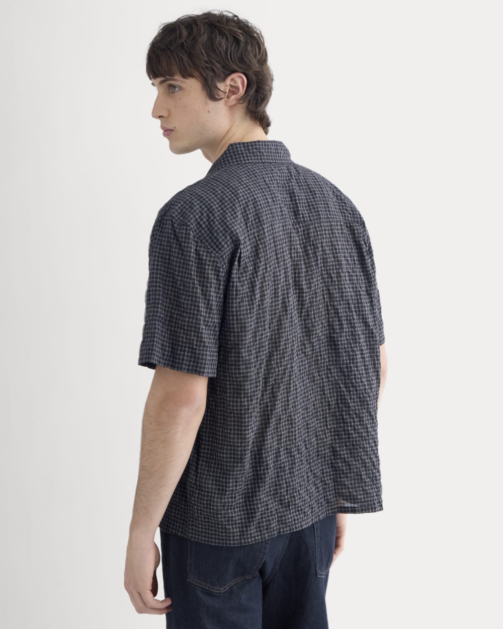 Textured Voile Resort Shirt | Black Plaid - Image 6