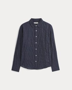Alternative view of Textured Voile Button-Up Shirt | Navy Plaid