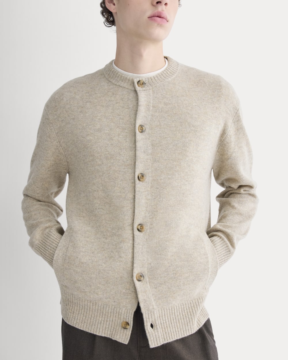 Luxe Merino Crew Cardigan | Heather Gravel - Image 3